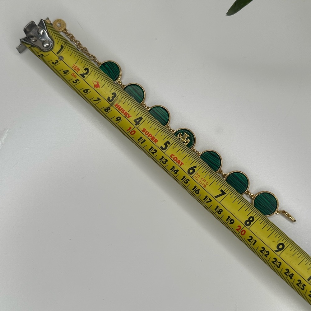 Tory Burch Malachite Link Bracelet Gold Green Logo Medallions Adjustable - Picture 6 of 6